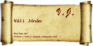 Váli Jónás névjegykártya